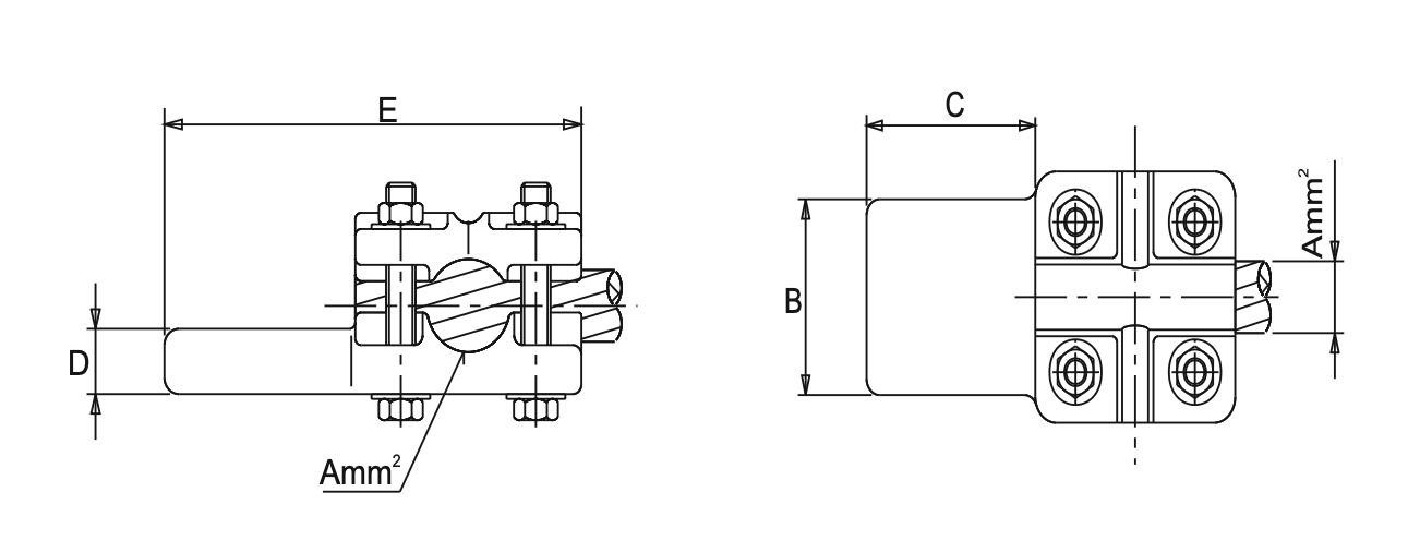 Straight Connector or TAP for Al Conductor to Al Flatbar