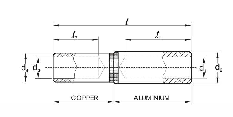 Bimetallic Cable Connector — Standard Cable Connector for Stranded Round Conductors Specifications drawing