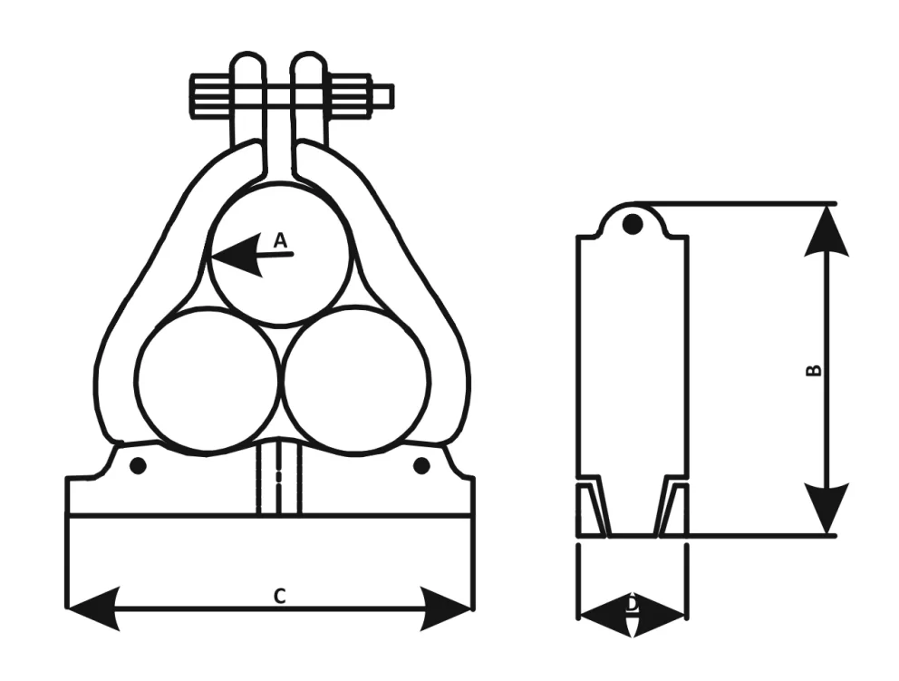 Aluminium Single Hole Fixing Trefoil Cable Cleat | For Trefoil Cable Formation Specifications drawing