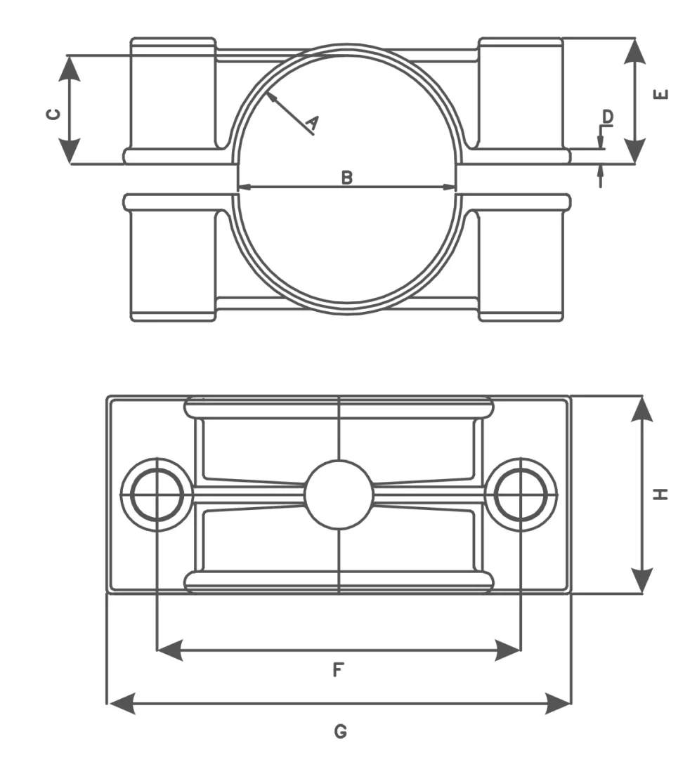 Aluminium Two Bolt Cable Cleat | Single Cable Specifications drawing
