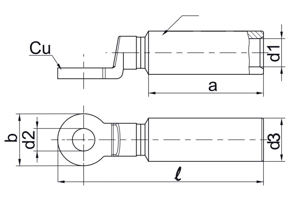 Bimetallic Standard Cable Lugs for Stranded Round Conductors Specifications drawing
