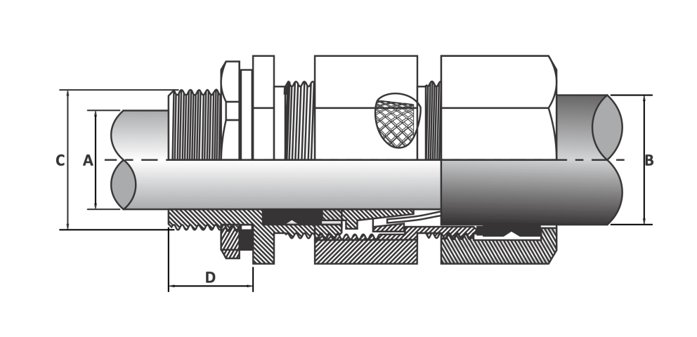 Double Compression Brass Nickel Plated Cable Gland — For Armoured Cables Specifications drawing