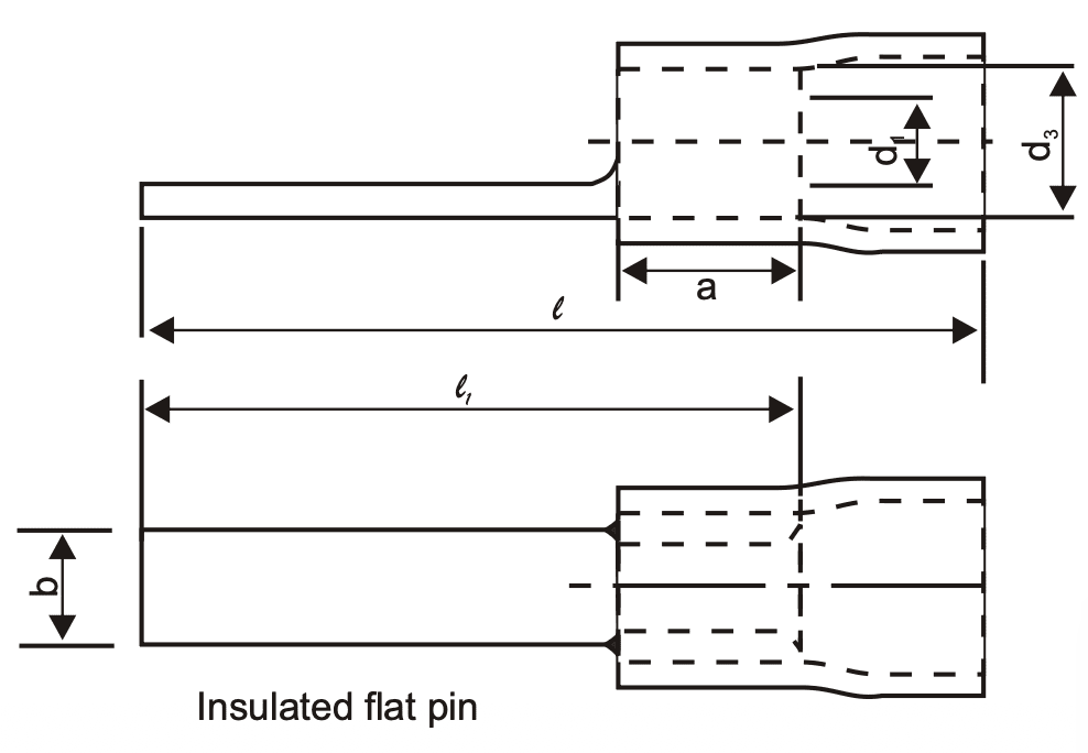 Standard Pin Terminals | Non-Insulated & Insulated Ins Flat Pin drawing