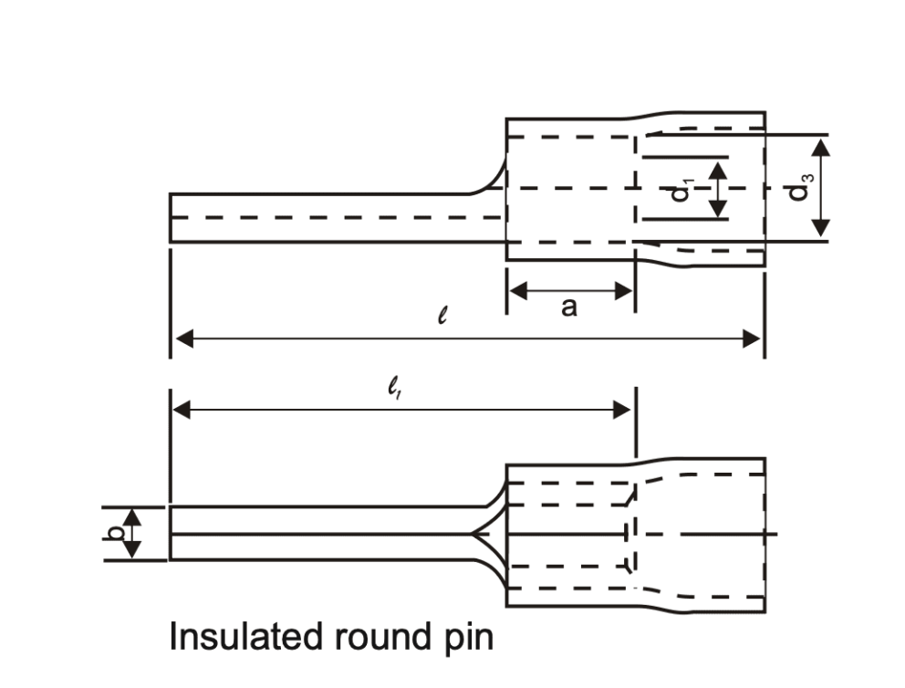 Standard Pin Terminals | Non-Insulated & Insulated Ins Round Pin drawing