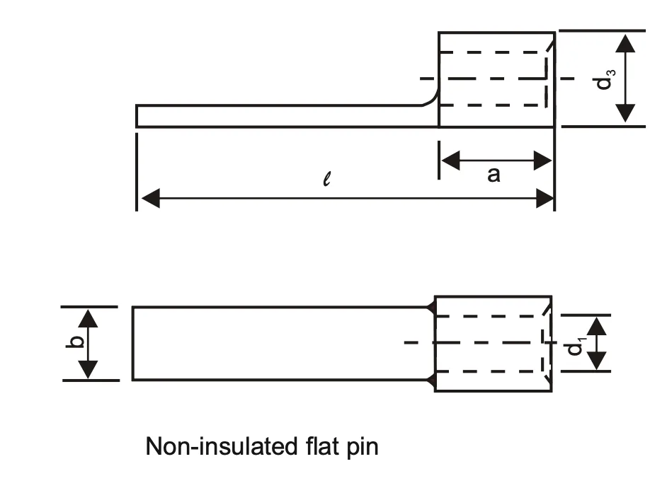 Standard Pin Terminals | Non-Insulated & Insulated NI Flat Pin drawing