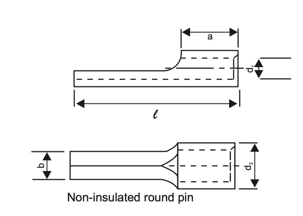 Standard Pin Terminals | Non-Insulated & Insulated NI Round Pin drawing