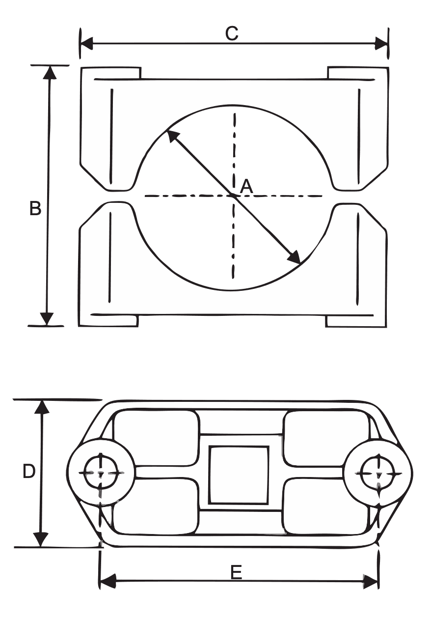 Polyamide Two Bolt Cable Cleat | For Single Cable Specifications drawing