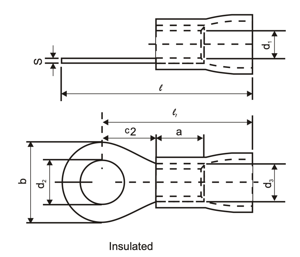 Standard Ring Terminals | Non-Insulated & Insulated Insulated drawing