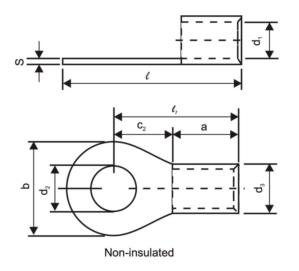 Standard Ring Terminals | Non-Insulated & Insulated Non-Insulated drawing