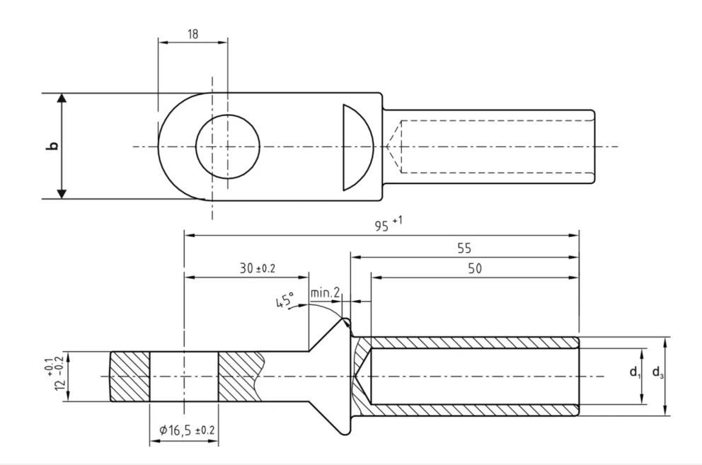 Copper Centre Palm Cable Lugs — Centric Palm Cable Lugs for Termination Specifications drawing