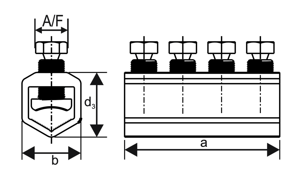 Shear Bolt LV Straight Connector Specifications drawing