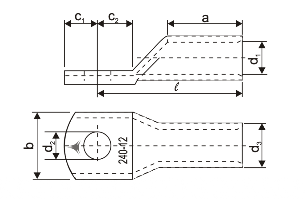 Standard Cable Lugs for Stranded Round Conductors (Aluminium) Specifications drawing