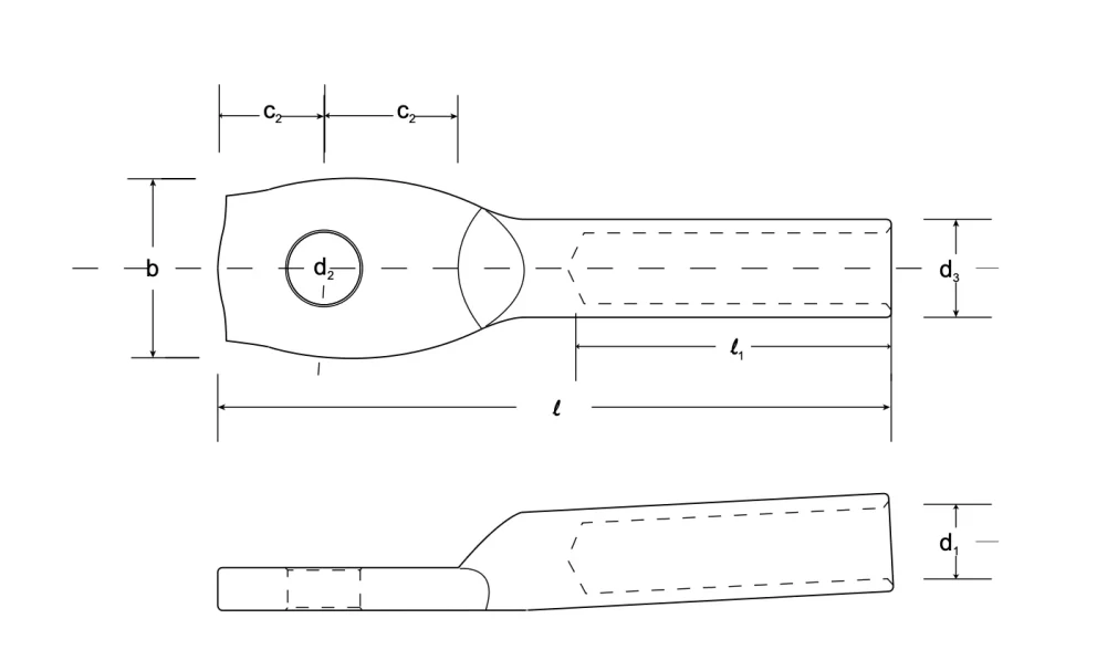Longitudinally Sealed Forged Cable Lugs (Round / Multi-Stranded Round / Sector-Shaped Conductors) Specifications drawing