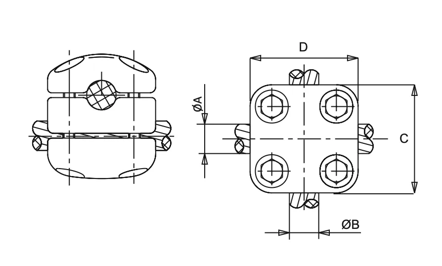 Parallel Groove Clamp for Parallel and Cross Conductor Cross drawing