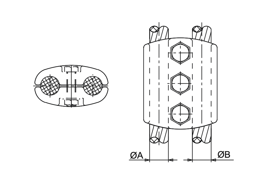 Parallel Groove Clamp Type 2 (3 Bolt) drawing