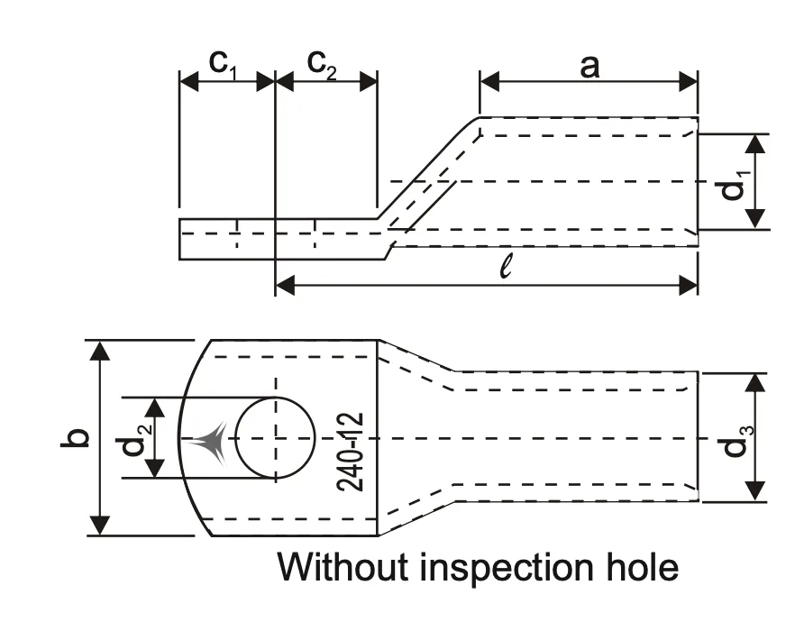 Standard Cable Lugs for Fine Stranded Round Conductors Specifications drawing