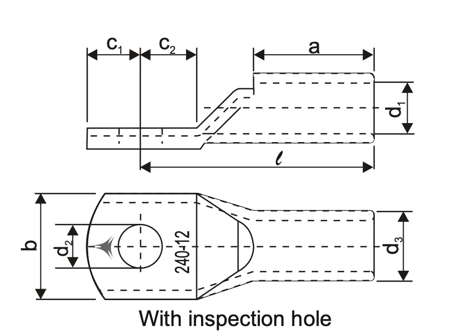 Standard Cable Lugs for Fine Stranded Round Conductors Specifications drawing