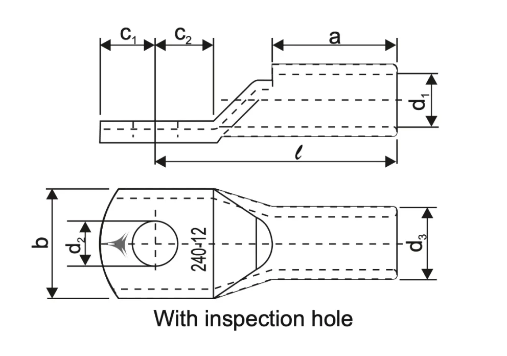 Standard Cable Lugs for Multi-Stranded Round / Sector-Shaped Conductors Specifications drawing