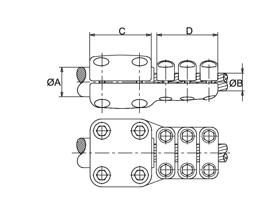 Straight Connector Stud to Al Conductor Type B drawing