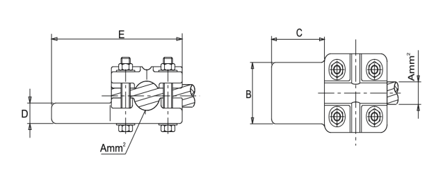 Straight Connector or TAP for Al Conductor to Al Flatbar