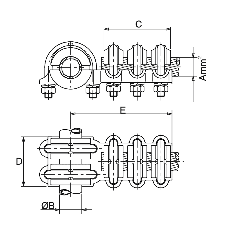 T Connector through Al Tube & Tap Al Conductor Type A drawing