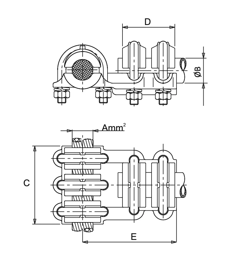 T Connector through Al Tube & Tap Al Conductor Type B drawing