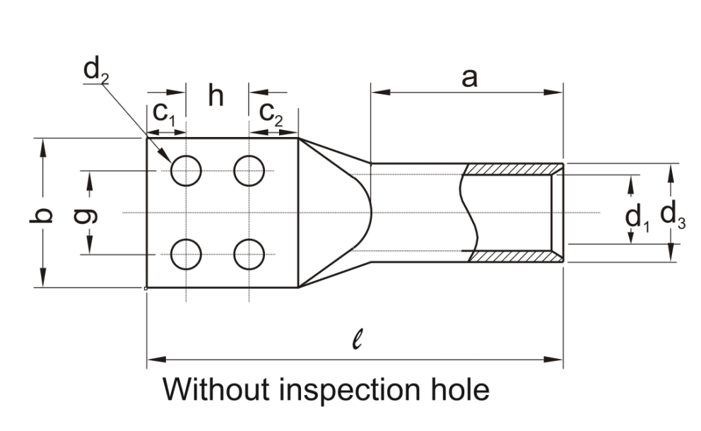 Two Hole Cable Lugs (Round Multi-Stranded Round / Sector-Shaped Conductors) Specifications drawing
